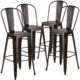 A1 Spandex Tablecloth Package With Tables - Bistro Cafe High Back Stool Distressed Copper Metal