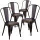 B Rustic Farm Table Set with 6 Cross Back Chairs and Burlap Cushions - Bistro Cafe Chair Distressed Copper Metal