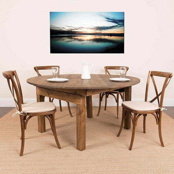 Rustic Farm Round Solid Pine Folding Table