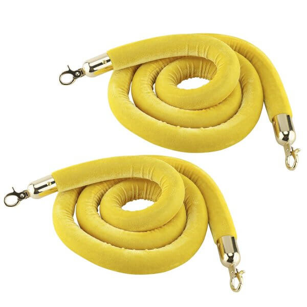 Stanchion Rope Yellow With Gold Tip 5 Feet Velvet Rope